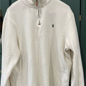 Ralph Lauren Cream Quarter-Zip Warm Pullover with Green Logo